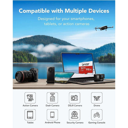 Lexar E-Series 512GB MicroSDXC UHS-I Flash Memory Card with Adapter, 100MB/s NEW