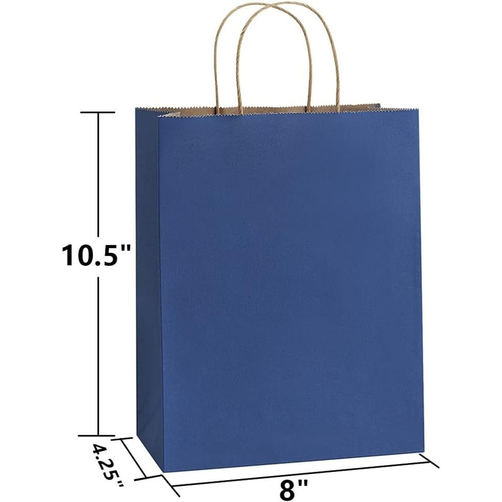 100Pcs Navy Blue Kraft Paper Gift Bags 8x4.25x10.5 Coastal Boutique Retail Gifts