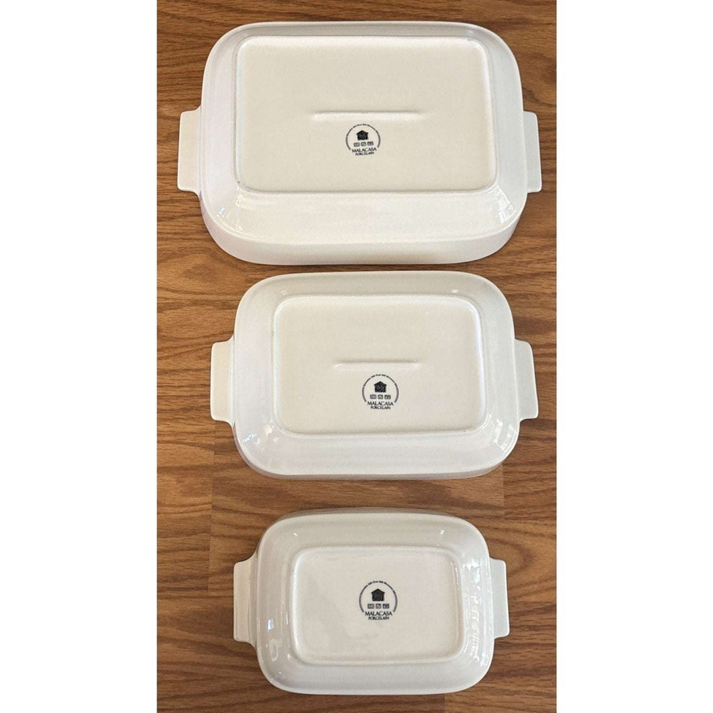 MALACASA 3PC Porcelain Casserole Baking Dish Set for Oven Ceramic Bakeware White