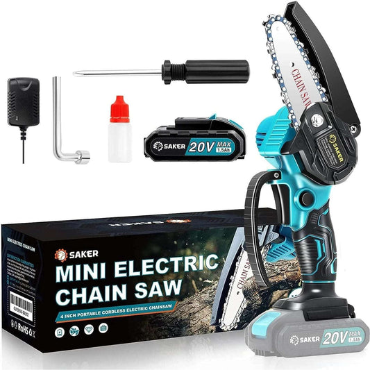 Saker SK1804D 4" Portable Mini Electric Cordless Chainsaw w Rechargeable Battery