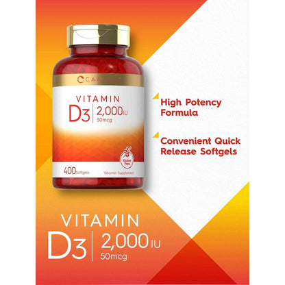 2 Pack Carlyle Vitamin D3 2000 IU Softgels (400ea/800total) Non-GMO Gluten Free