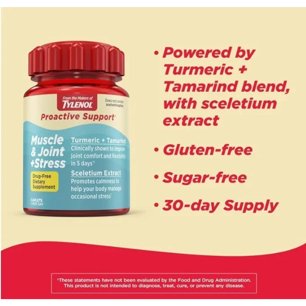 2 Pack TYLENOL Proactive Support Muscle & Joint + Stress 60ct Tumeric + Tamarind