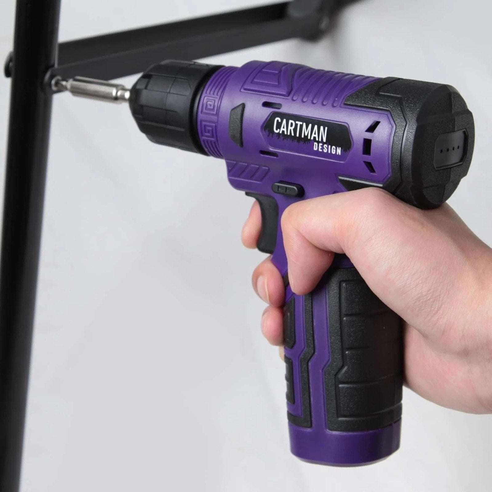 CARTMAN 150 Piece Tool Set, Home Tool Kit w/ 8V Purple Cordless Drill Set & Case