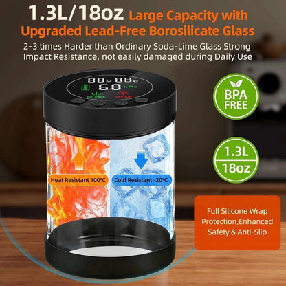 Automatic Airtight Vacuum Sealing Coffee Canister 1.3L Smart Sensors LCD Display