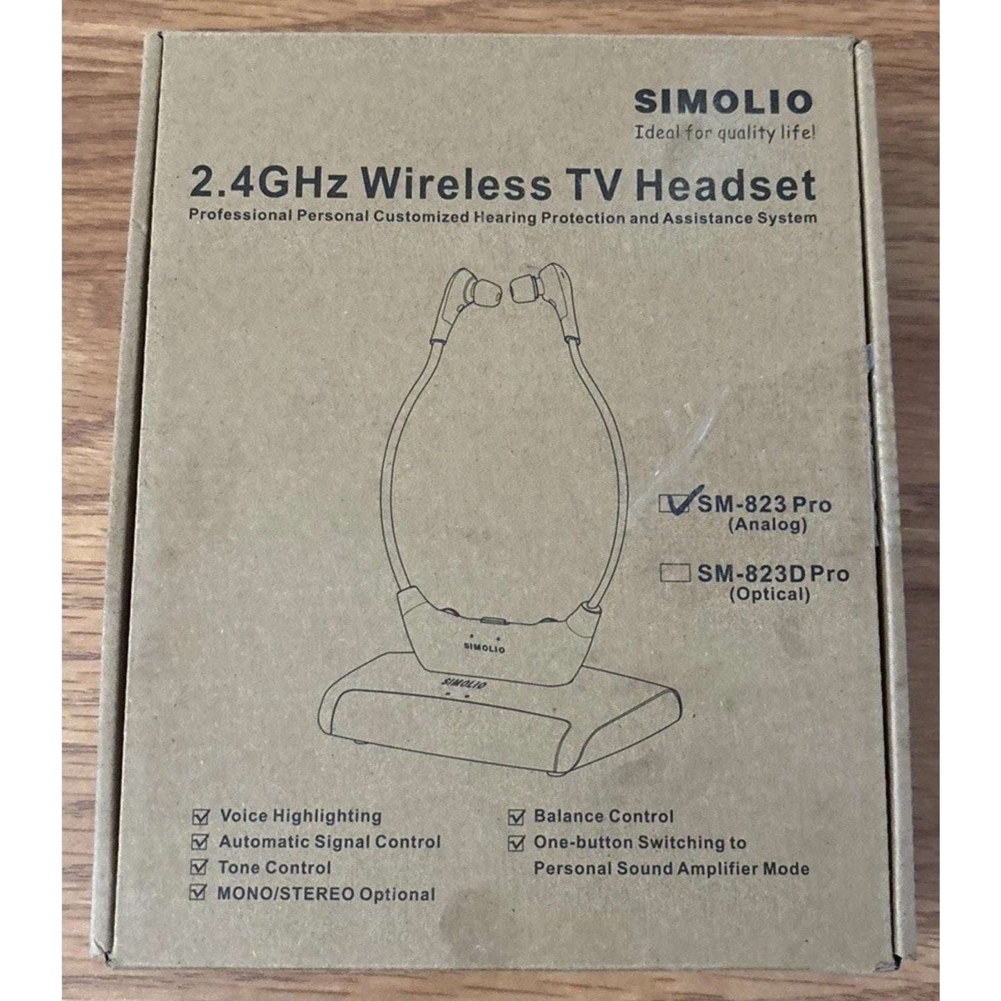 SIMOLIO 2.4GHz Wireless TV Headset for Hearing Impaired SM-823D PRO For Any TV