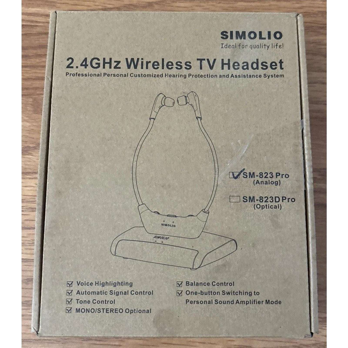 SIMOLIO 2.4GHz Wireless TV Headset for Hearing Impaired SM-823D PRO For Any TV