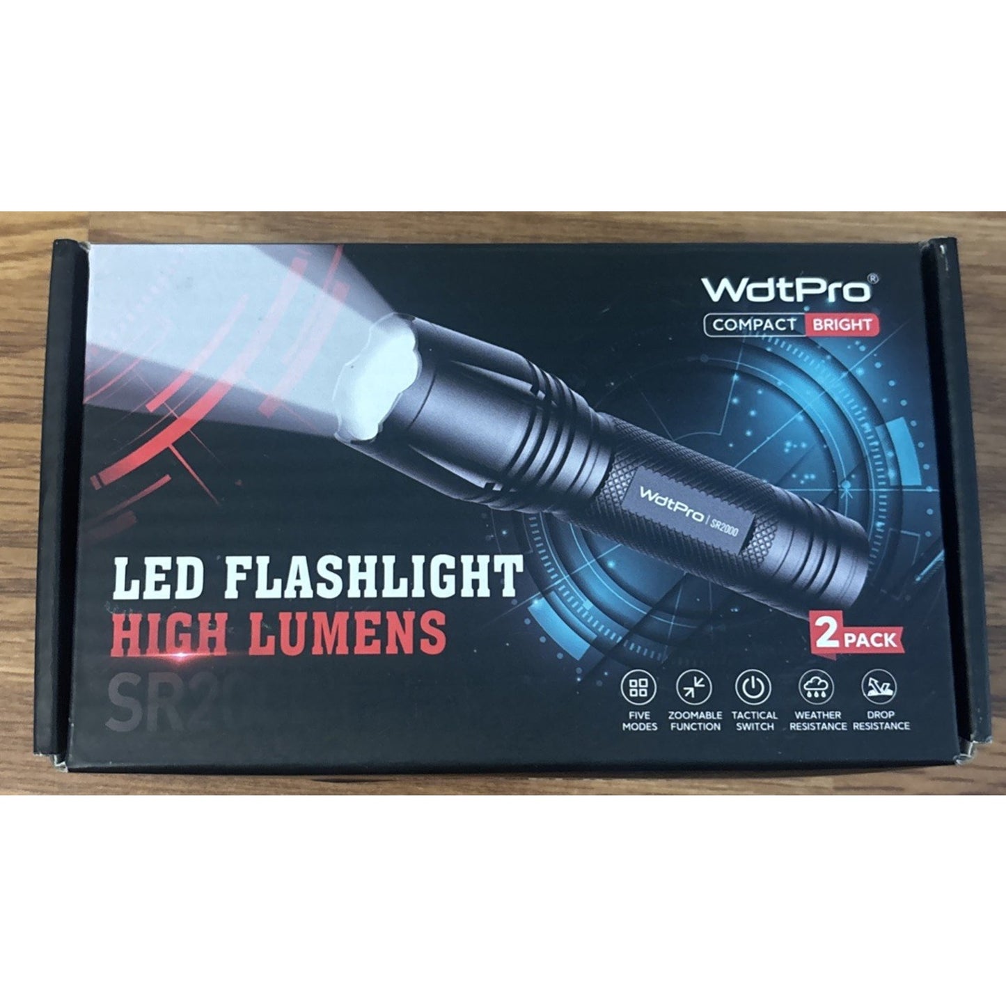 LED Tactical Flashlight 2 Pack, Waterproof, High Lumens, 5 Modes, Zoomable, SOS