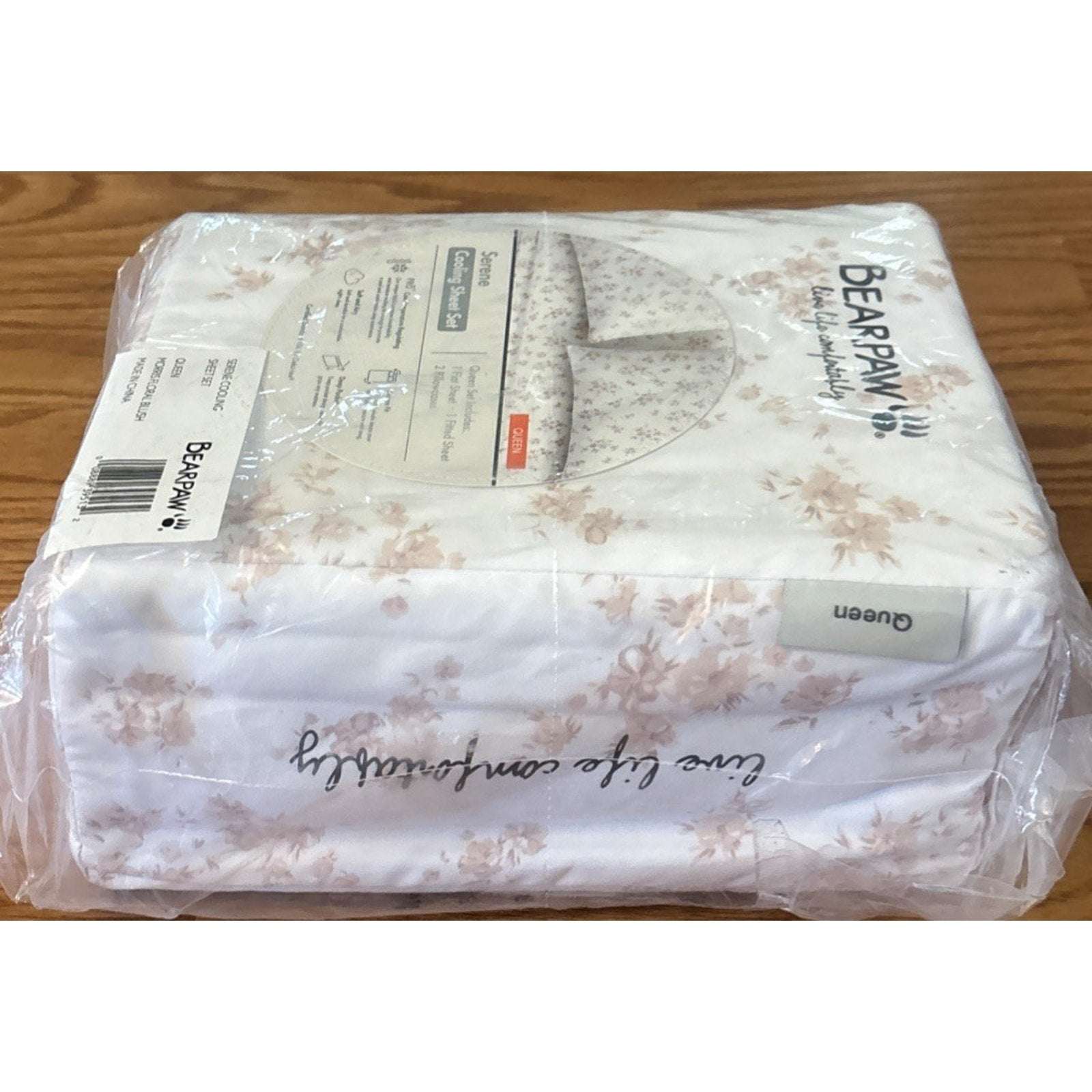 BEARPAW Serene Cooling Queen Sz Sheet Set Morris Dainty Floral Blush Pink/White