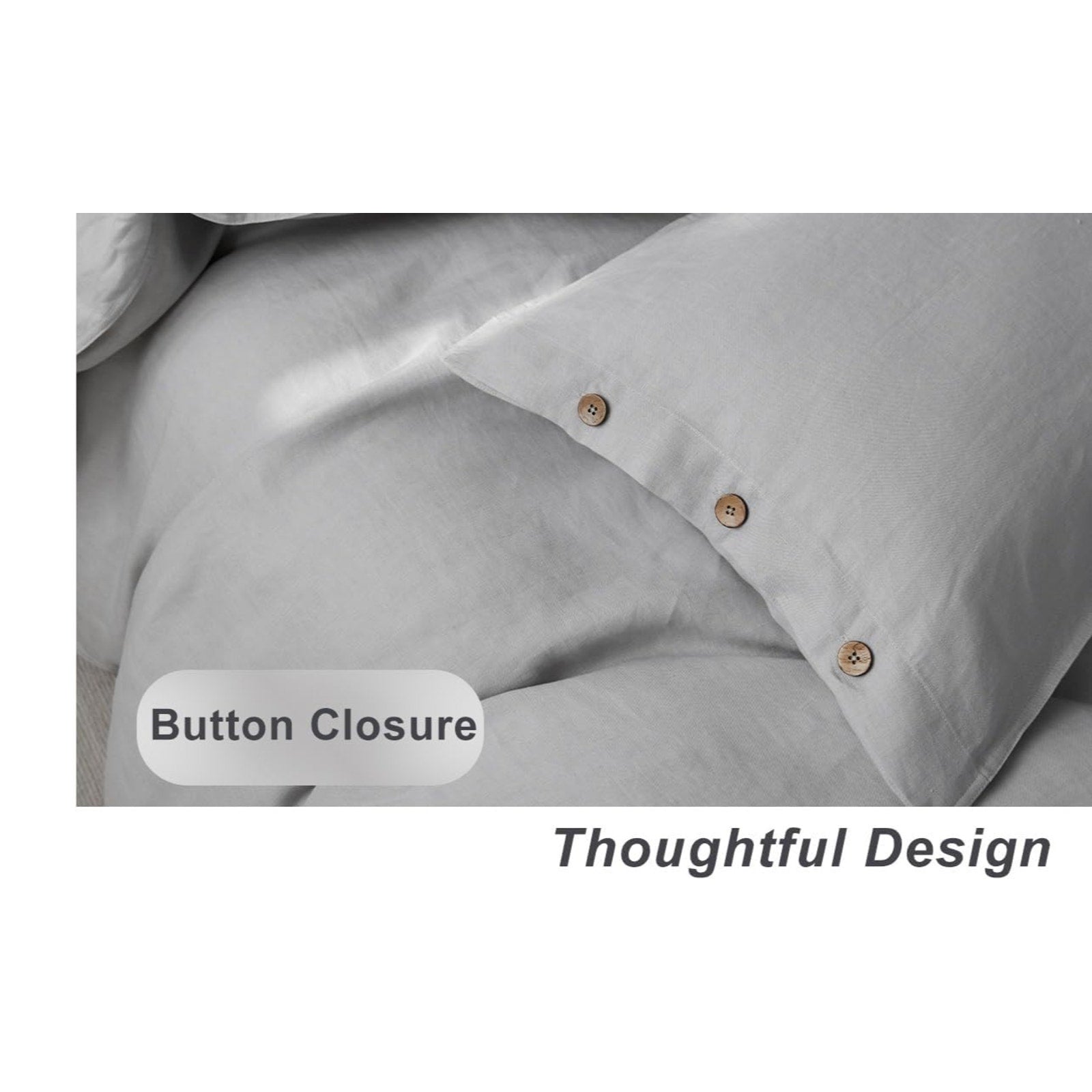 UMCHORD 100% French Linen Duvet Cover Set Soft Breathable 3PC Full Size Gray
