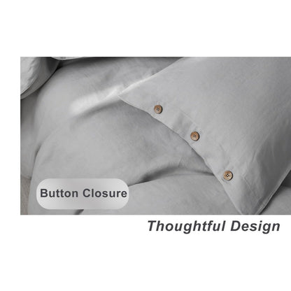 UMCHORD 100% French Linen Duvet Cover Set Soft Breathable 3PC Full Size Gray