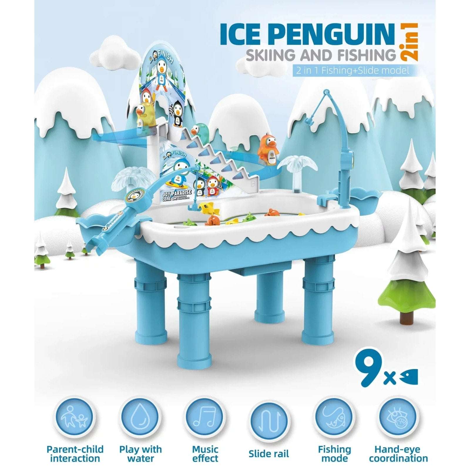 Kids Ice Penguin Splash Pond Toddler Fishing & Skiing Water Mini Activity Table