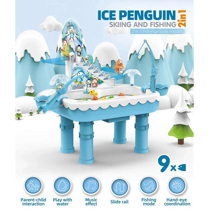 Kids Ice Penguin Splash Pond Toddler Fishing & Skiing Water Mini Activity Table
