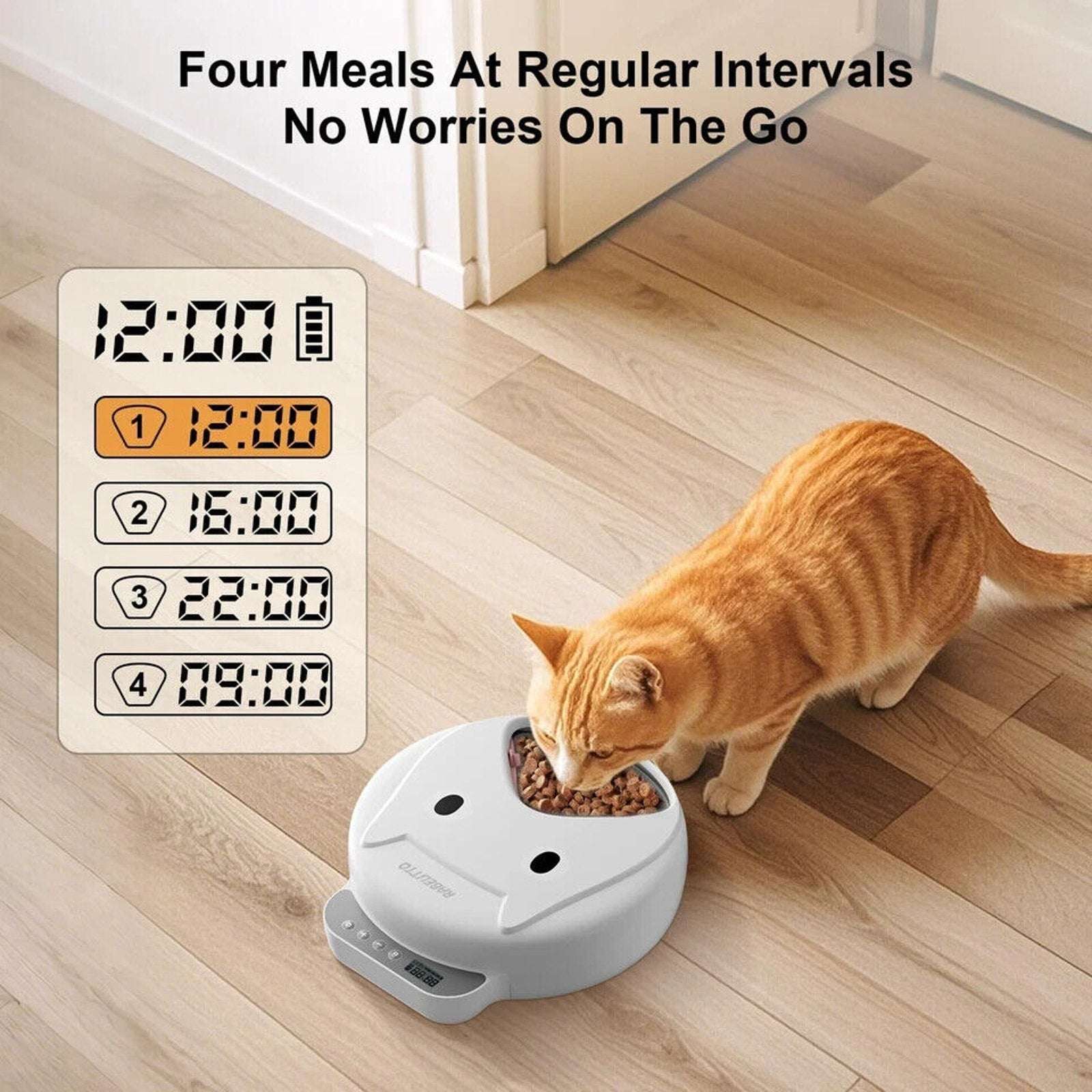 Automatic Cat 4 Tray Feeder Wet/Dry Food Portable Cordless Dog Food Dispenser
