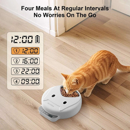 Automatic Cat 4 Tray Feeder Wet/Dry Food Portable Cordless Dog Food Dispenser