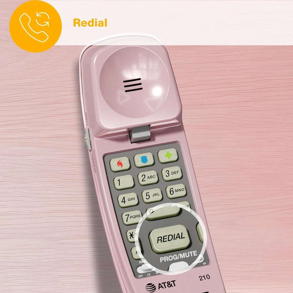 AT&T TRIMLINE 210 Retro Corded Home Phone, No AC Power Required, Pink