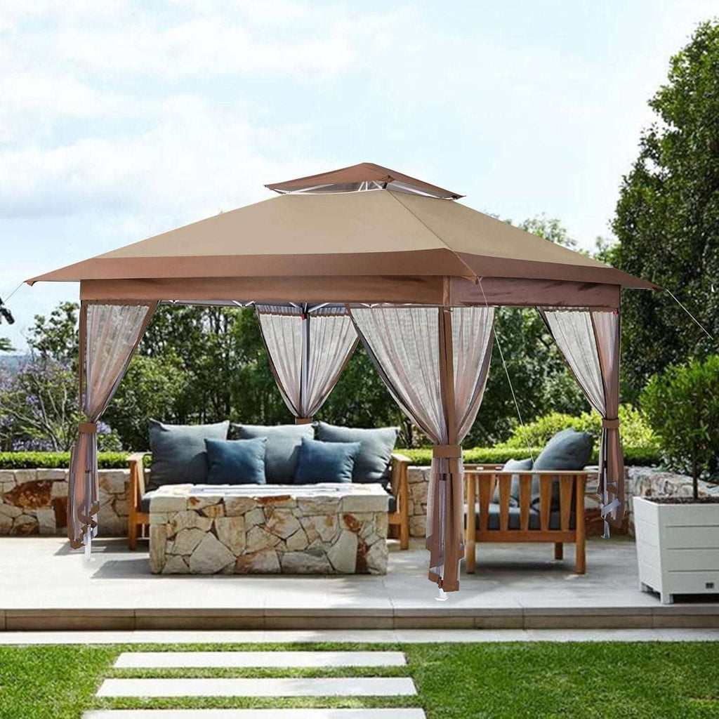 12x12 Gazebo Canopy Top Replacement Cover 2Tier UV Block Waterproof Beige Brown