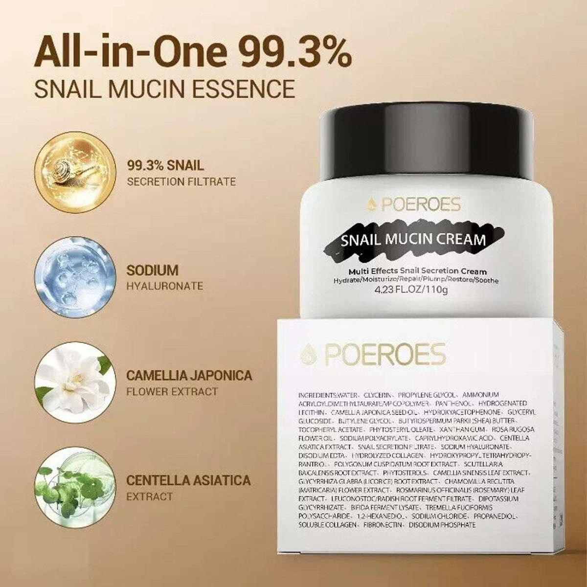 99.3% Snail Mucin Moisturizer Daily Face Anti-Wrinkle, Firming, Plumping, Repair