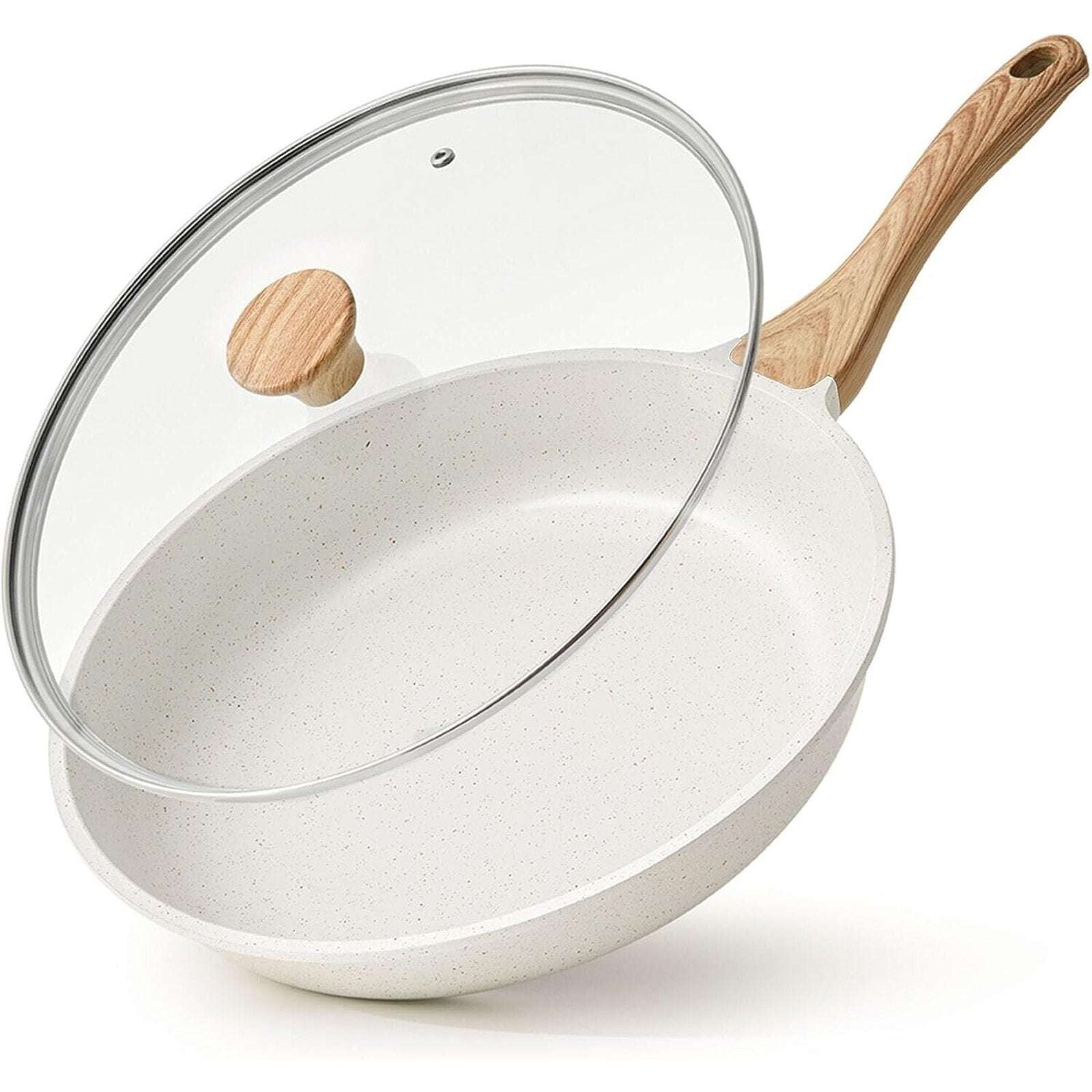 SENSARTE Nonstick Ceramic Frying Pan w Lid, 11in. - White - Healthy Chefs Pan