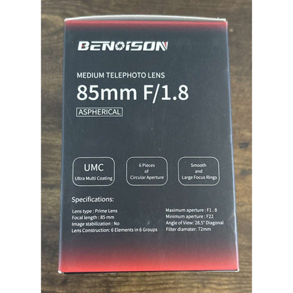 Benoison 85mm F/1.8 Manual Focus Lens Canon RF Mount EOS R/Ra/RP/R3/R5/R5 C/R6/R
