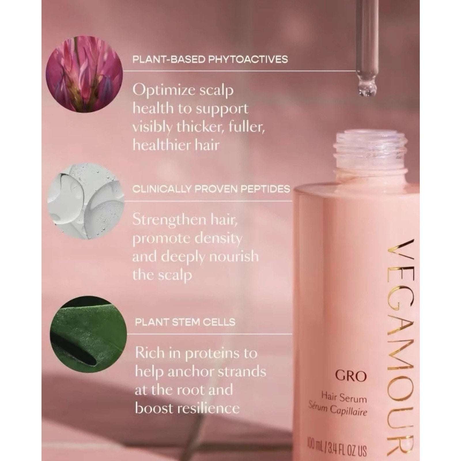 NEW Vegamour GRO Hair Serum for Thinning Hair 30ML / 1floz Fuller Healthier Hair