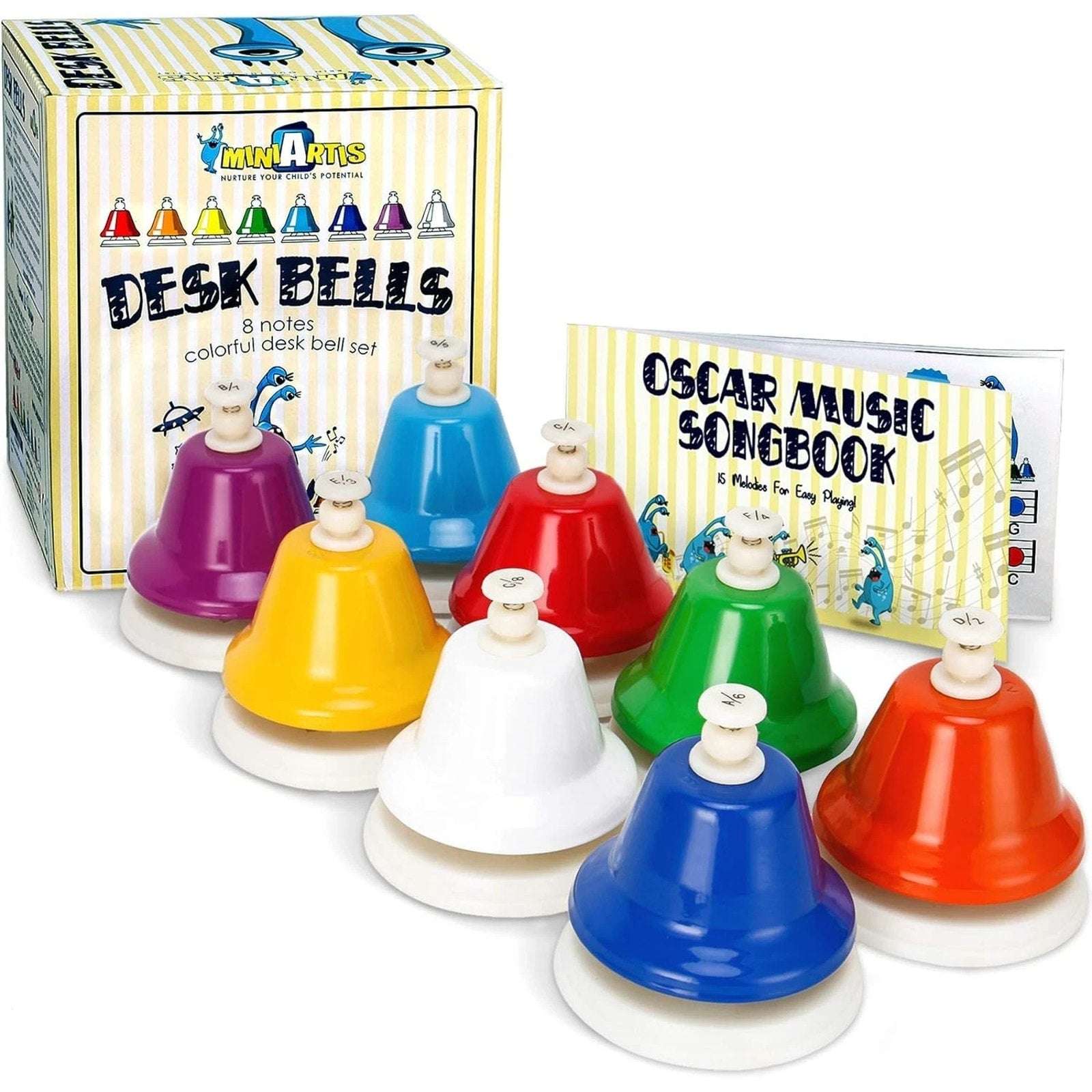 MINIARTIS Desk Bells for Kids Educational Music Learning Toys + Song Book & Bag