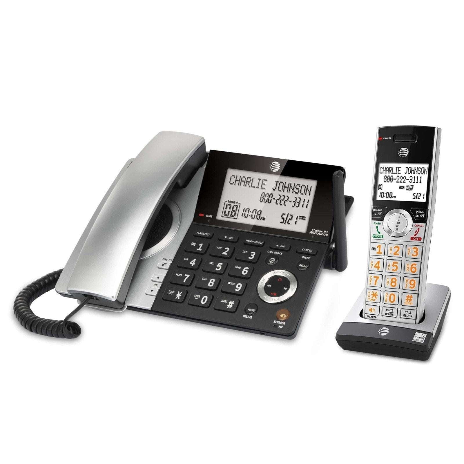 AT&T CL84107 DECT 6.0 Corded/Cordless Phone W Answering Machine Smart Call Block