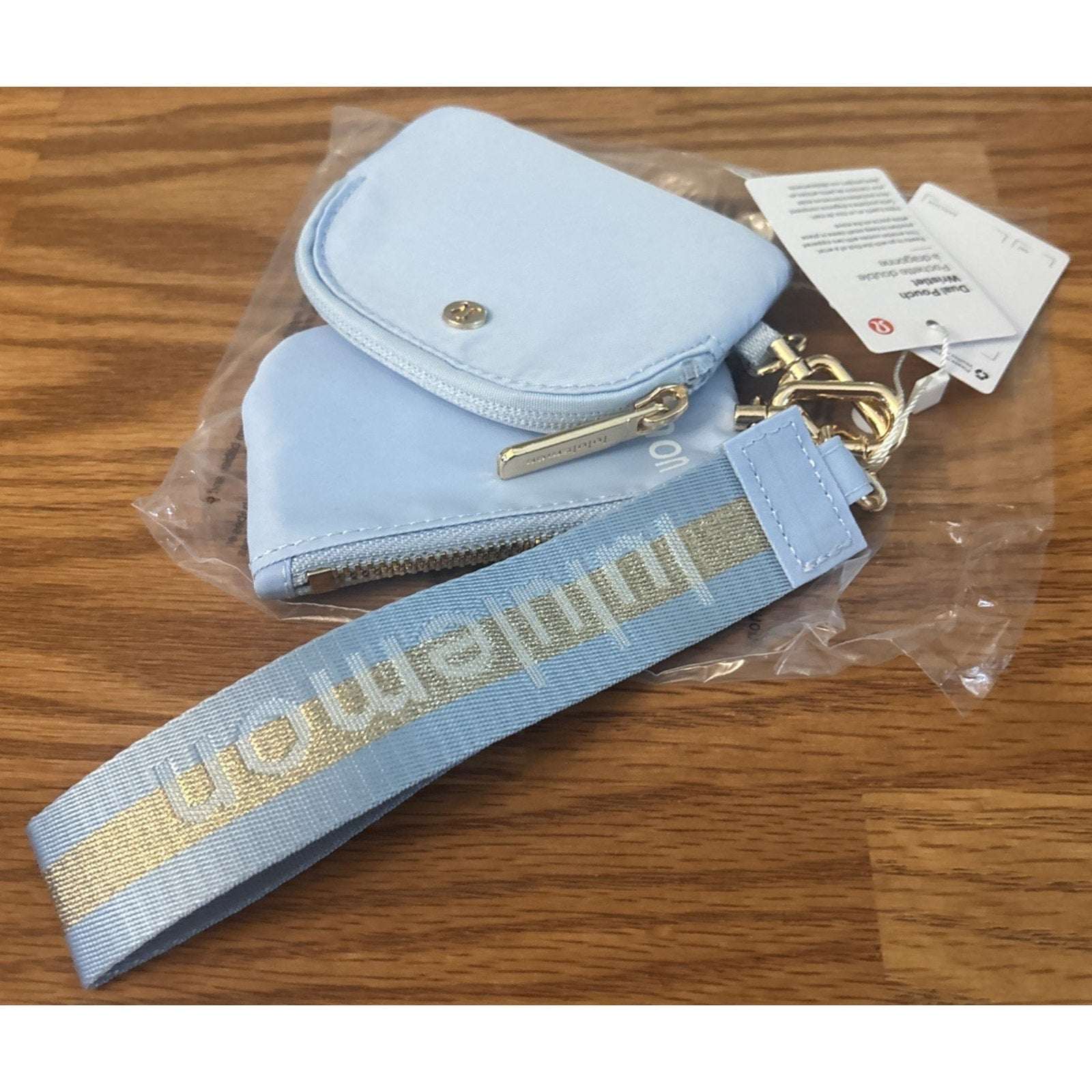Lululemon Dual Pouch Wristlet Wordmark Dreamy Blue with Gold
