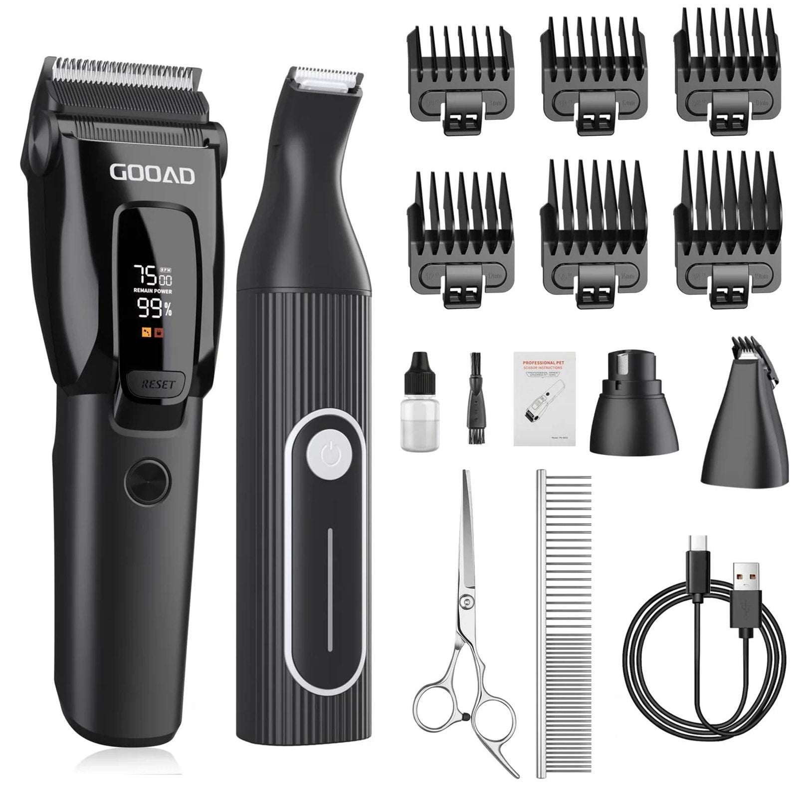 Wireless Dog Grooming Set Clippers, Paw Trimmers for Thick Hair Coats Low Noise
