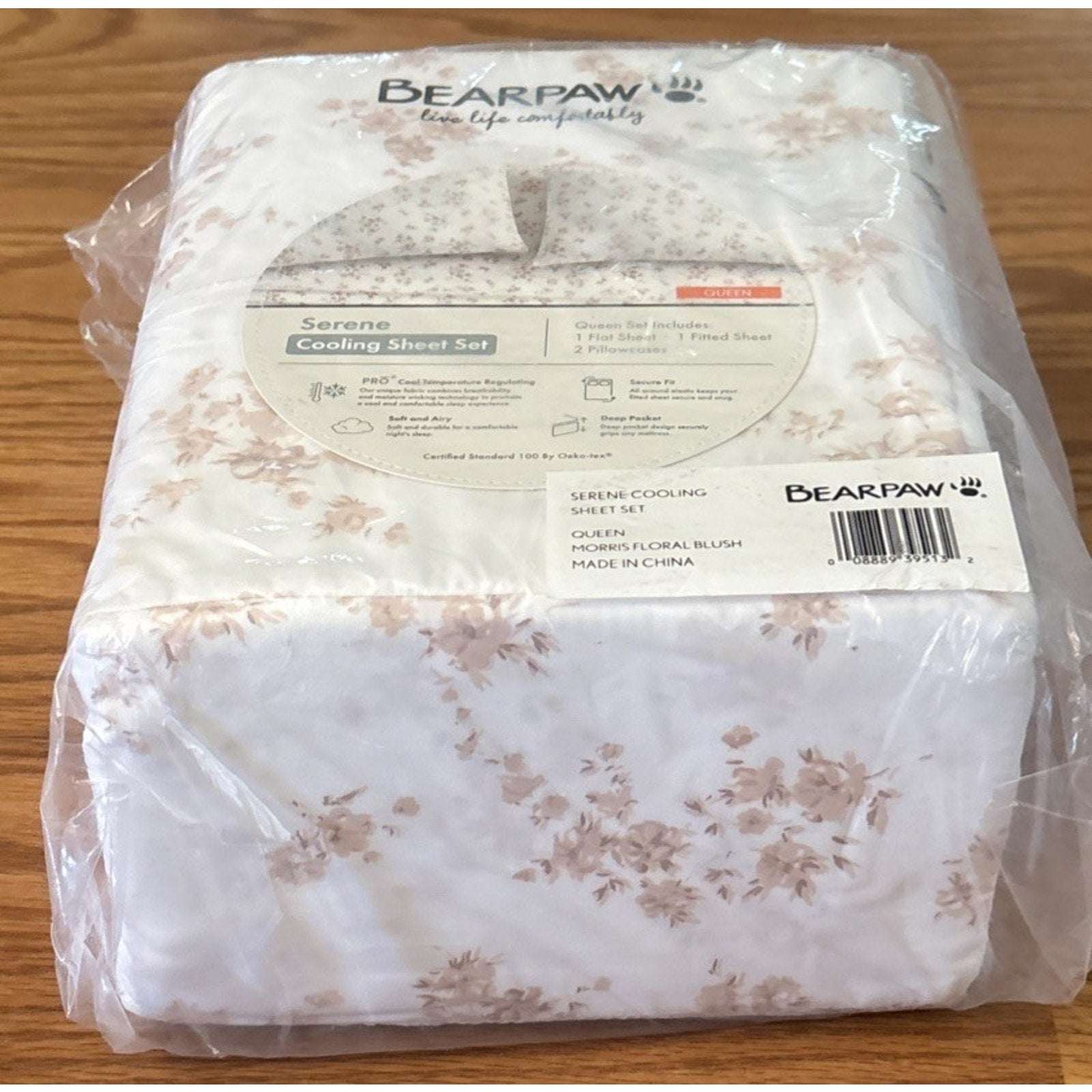 BEARPAW Serene Cooling Queen Sz Sheet Set Morris Dainty Floral Blush Pink/White