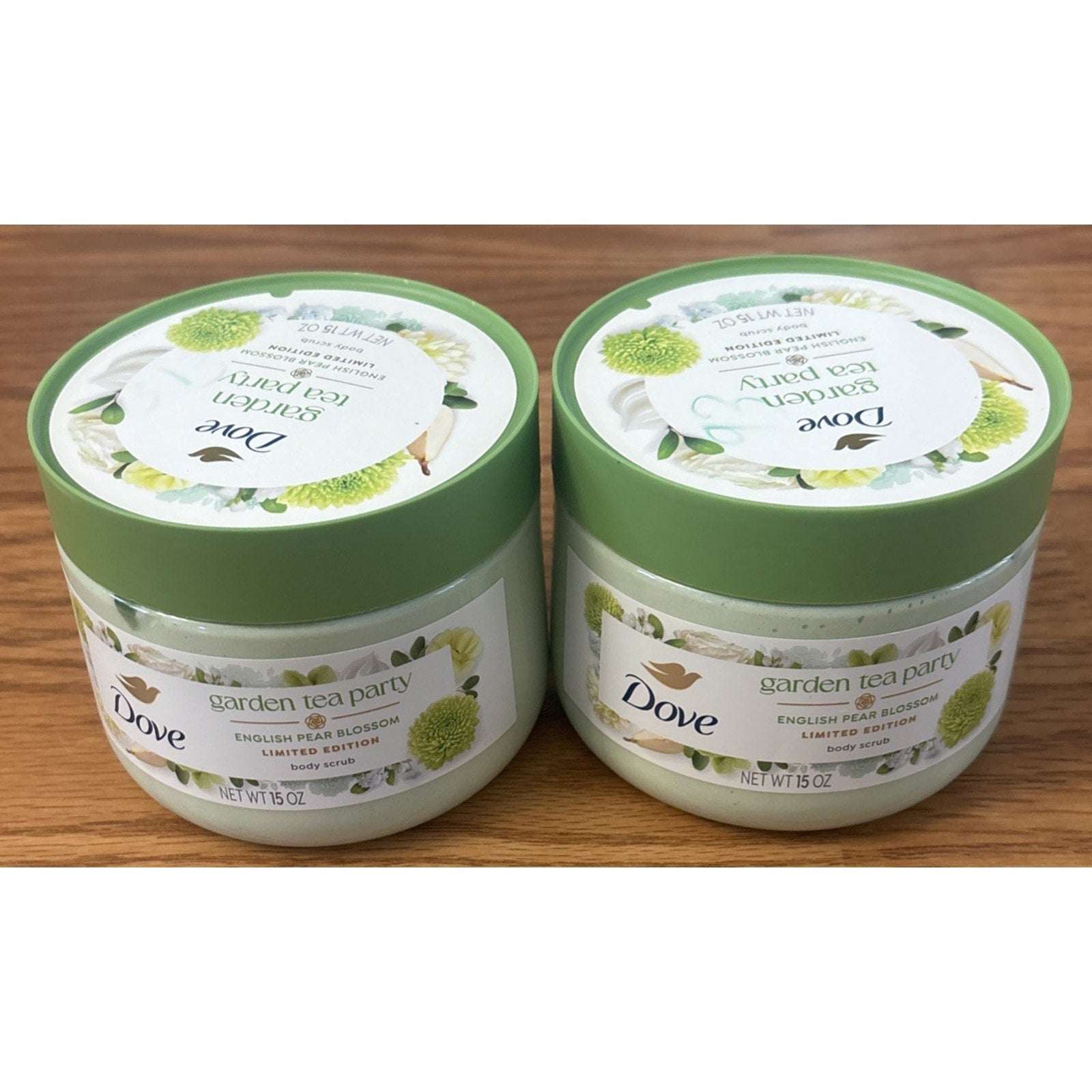 2PC Dove Beauty Garden Tea Party Body Scrub English Pear Blossom Limited Edition