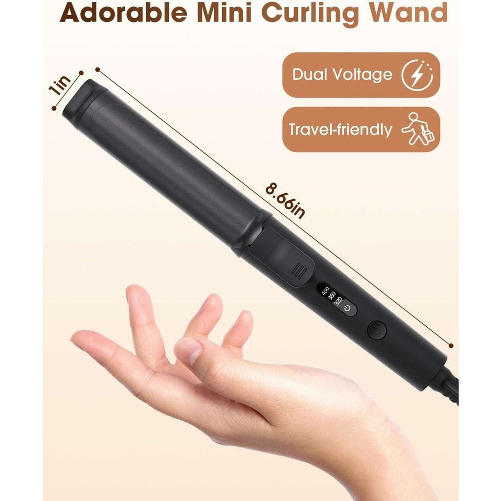 Mini Travel Curling Iron 1" 100~240V Dual Voltage, 30S Heat-Up, 3 Temp Settings