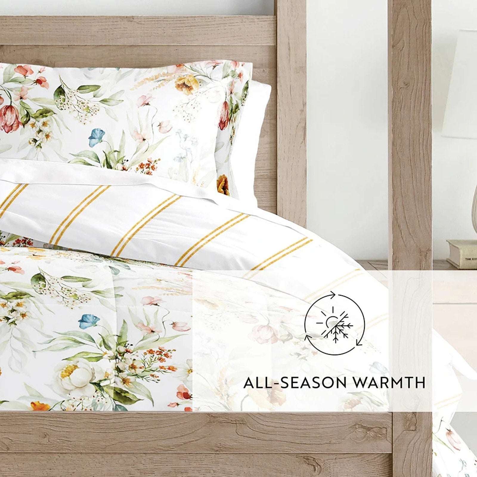 Chintz Floral Stripe Reversible All Season Down-Alternative Queen Comforter Set