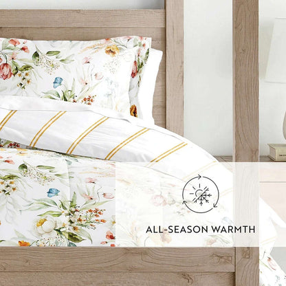Chintz Floral Stripe Reversible All Season Down-Alternative Queen Comforter Set