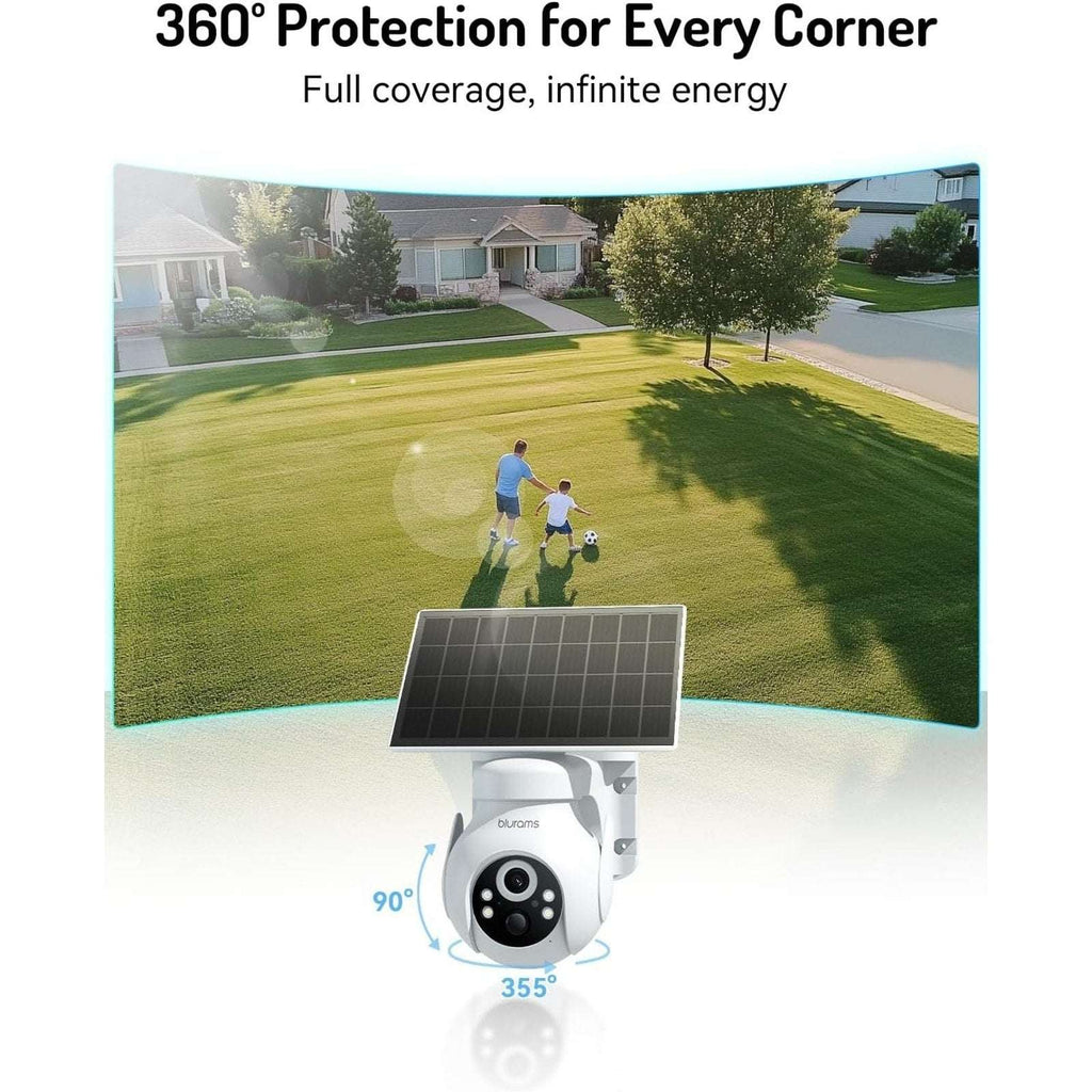 blurams 2K Solar Outdoor Wireless Camera 360° PTZ Security Cam Auto Track Color