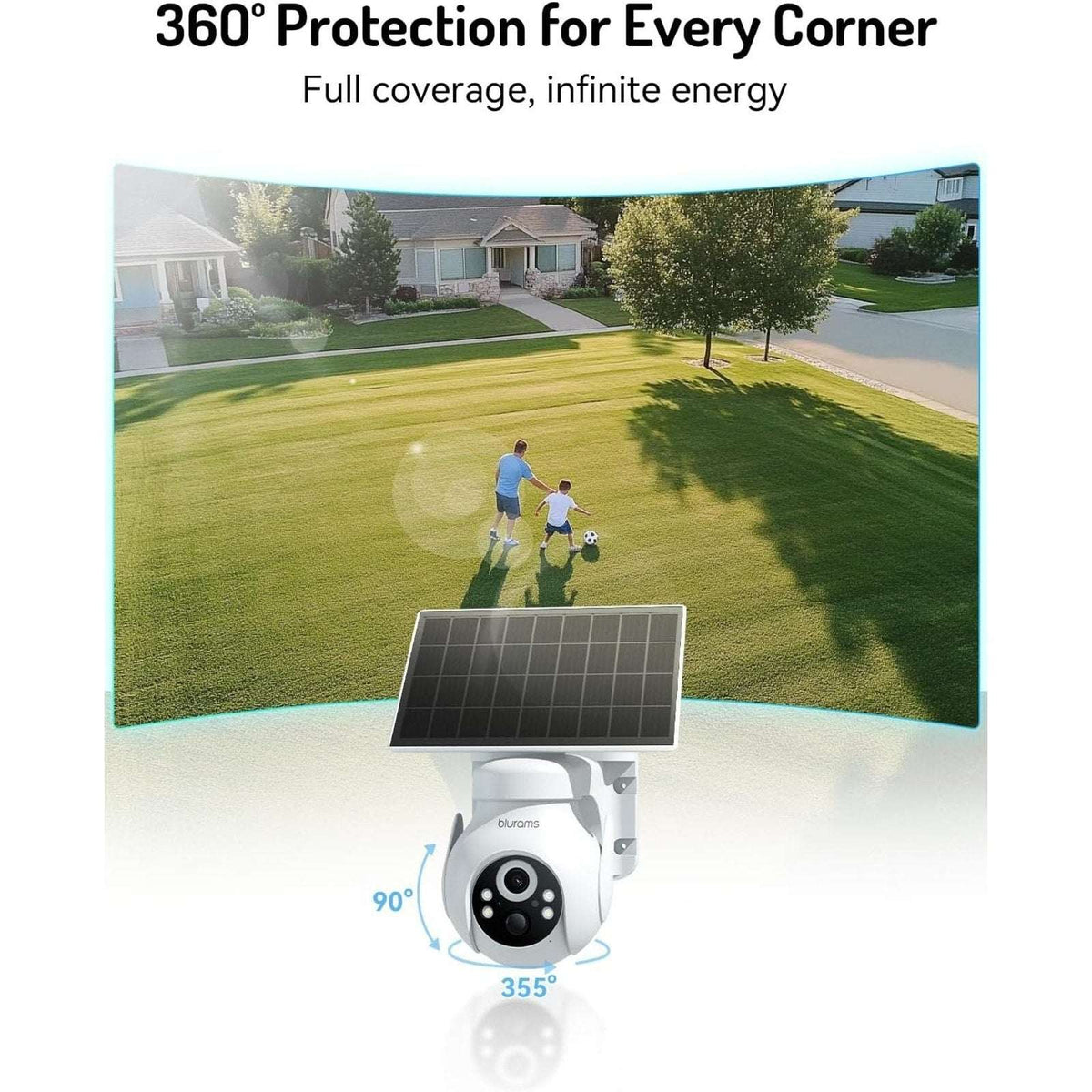 blurams 2K Solar Outdoor Wireless Camera 360° PTZ Security Cam Auto Track Color