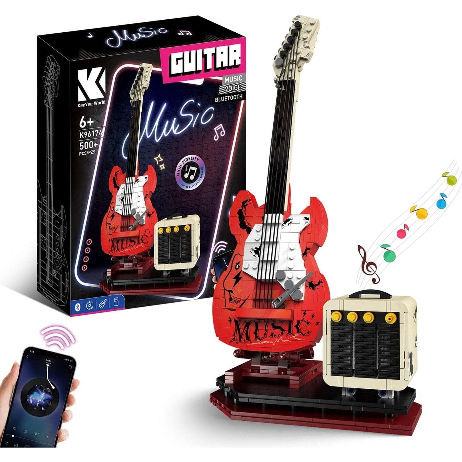 Electric Guitar Building Block Set w/ Reverb Amp Bluetooth Speaker -Music Lovers