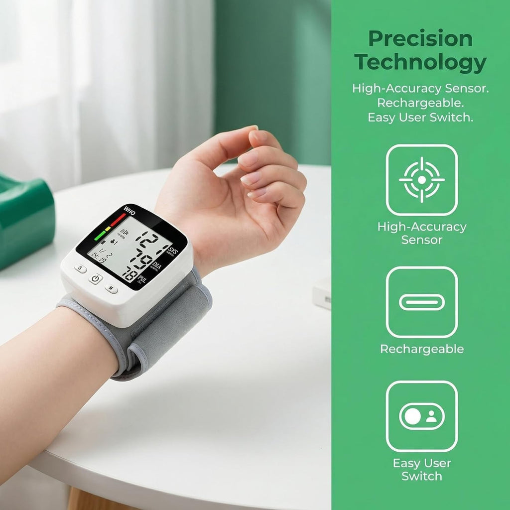 Wrist Blood Pressure Monitor Automatic BP Machine Cuff LED Heart Rate W/ Voice