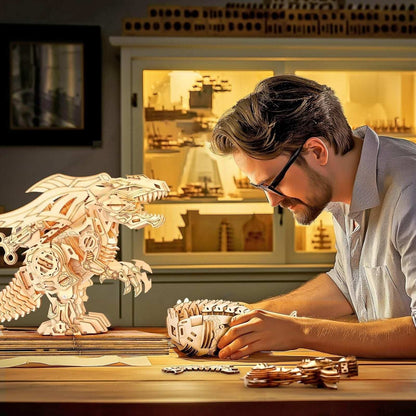 RMOKA 3D DIY Wooden Puzzle Walking Mechanical Roaring Dragon Mechanical Assembly