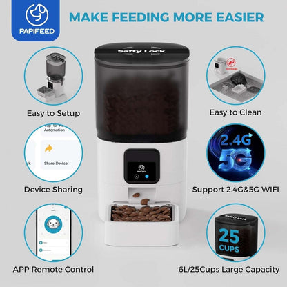 Automatic 6L Multi Cat Dog Pet Food Dispenser with Slow Feed 5G WiFi APP Control