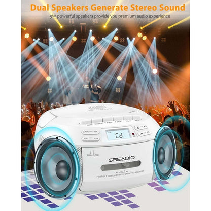 Greadio CD Player Boombox Cassette Player Combo Bluetooth, AM/FM Radio, Remote,