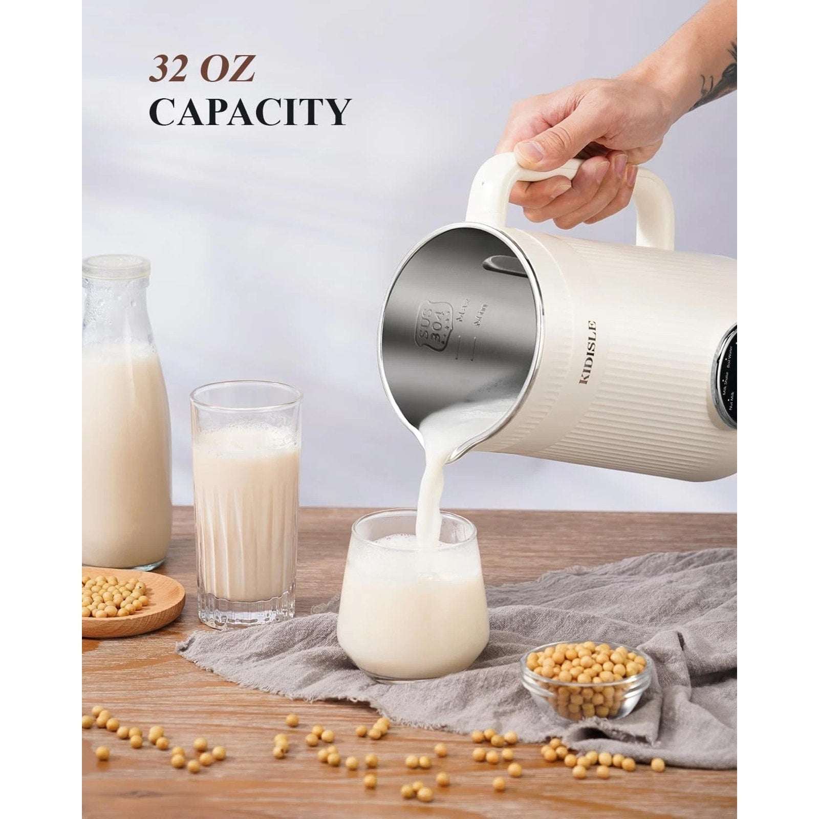 KIDISLE 8 in 1 Nut Milk Maker Blender, 32oz Homemade Soy, Almond, Oat, Coconut,