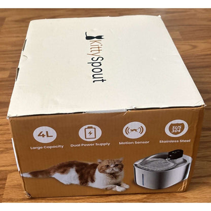 KittySpout 4L Stainless Steel Pet Water Fountain Silent Wireless Motion Sensor