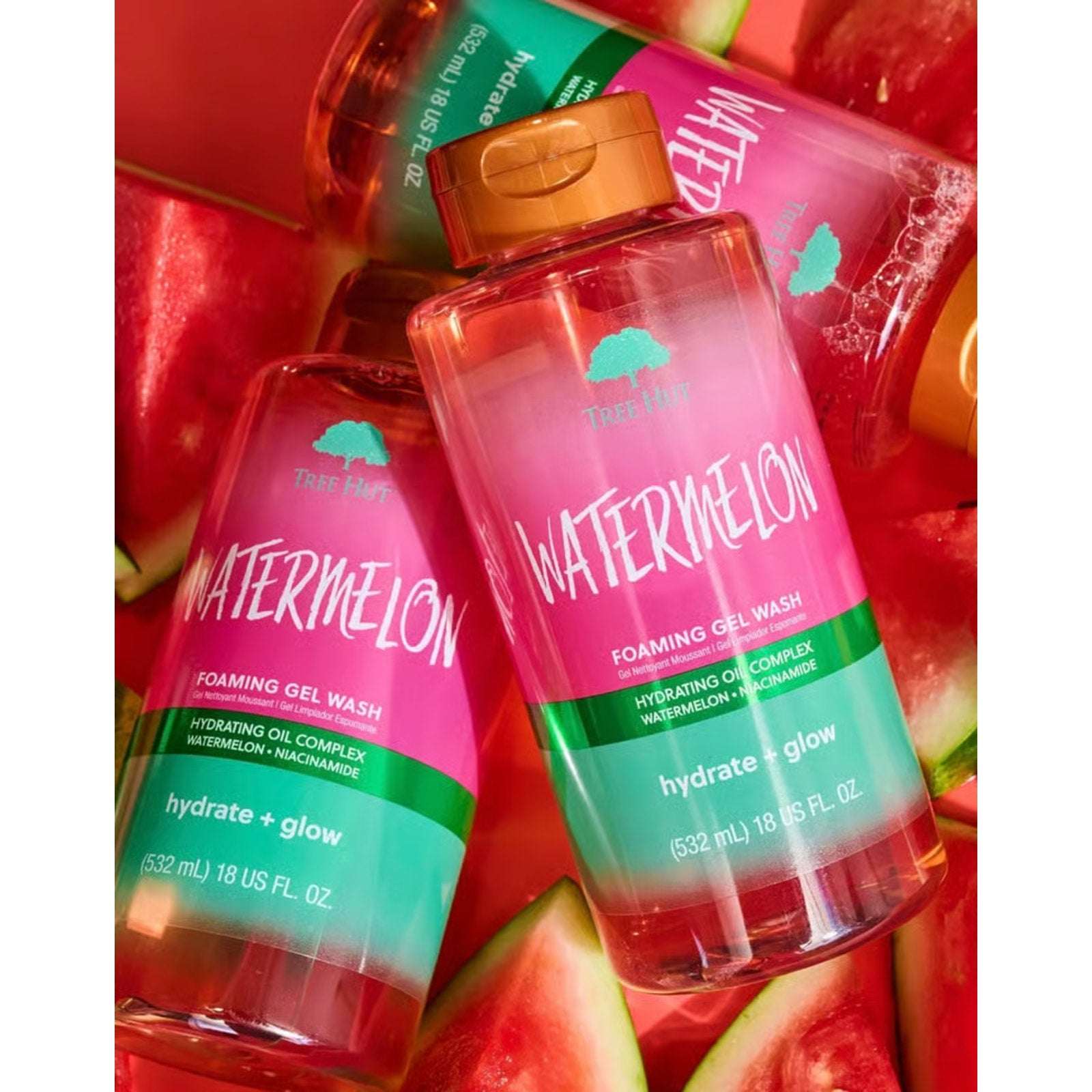 2 x Tree Hut Watermelon HYDRATE & GLOW Moisturizing Foaming Gel Wash w Aloe 18oz