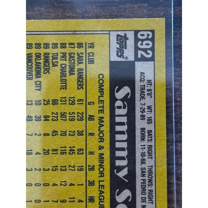 Sammy Sosa White Sox #692 Topps 1990 Rookie Card RC Error Card Misprint Birthday