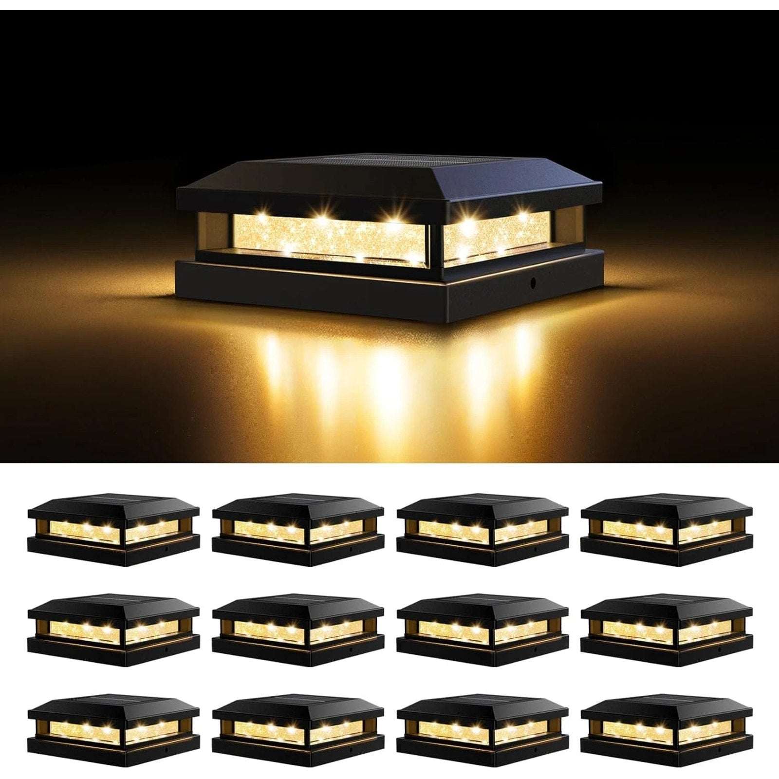 Solar Post Cap Lights Outdoor 12 Pack 3.5x3.5 4X4 4.5X4.5 5X5 Vinyl/Wooden Posts