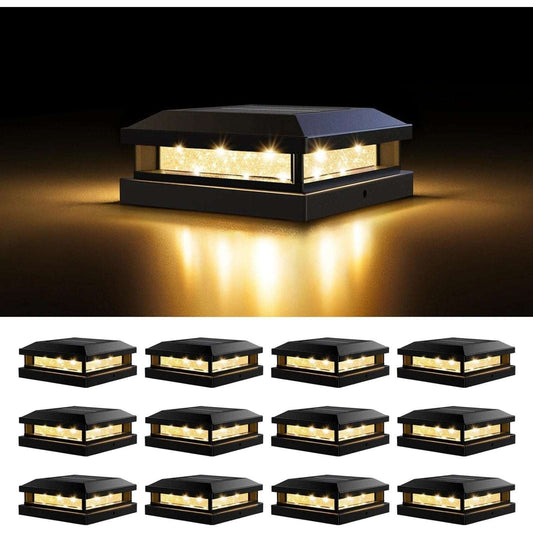 Solar Post Cap Lights Outdoor 12 Pack 3.5x3.5 4X4 4.5X4.5 5X5 Vinyl/Wooden Posts