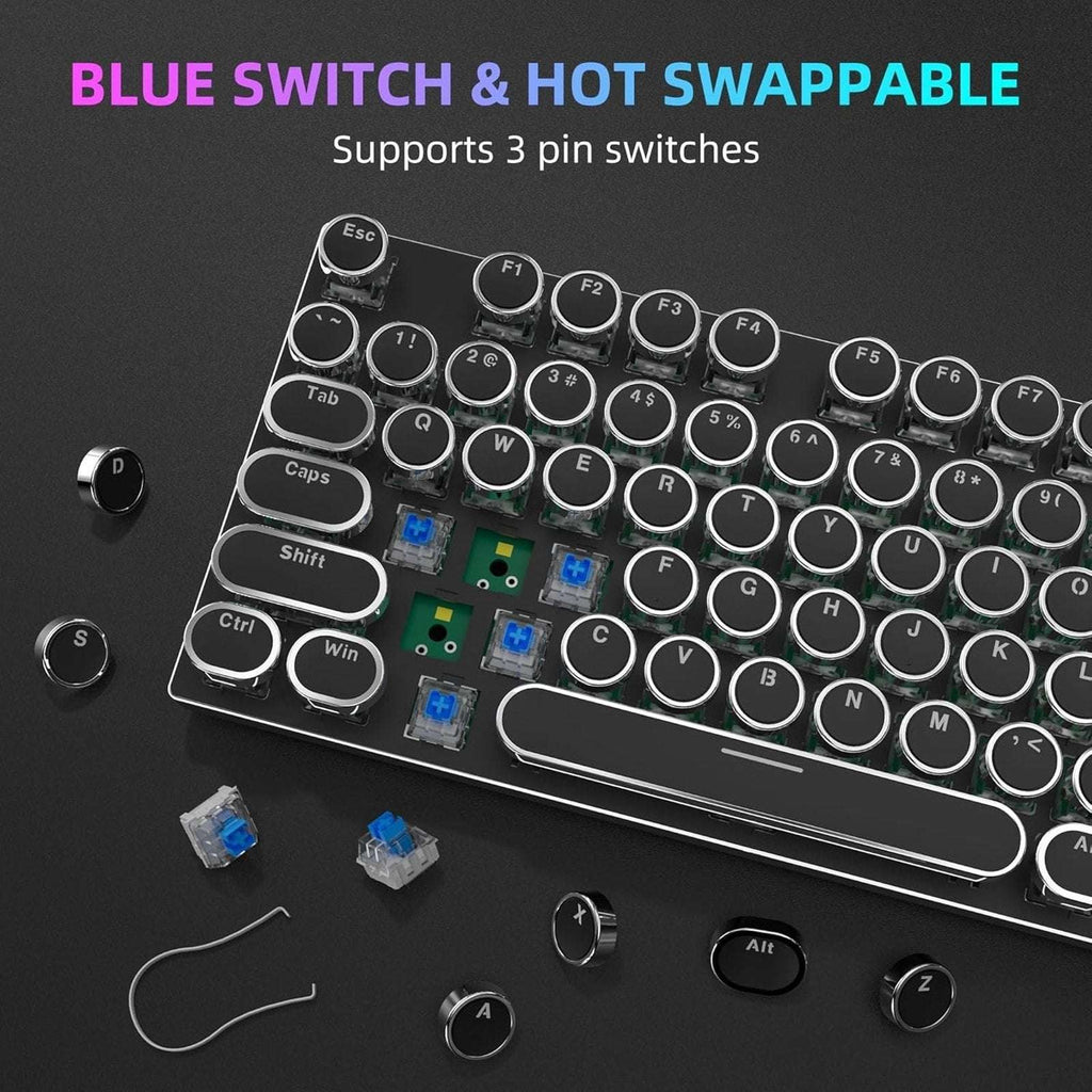 Retro Typewriter Mechanical Gaming Keyboard Mouse Set RGB Backlit 108 Keys Anti-