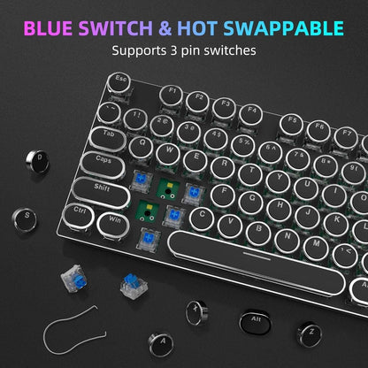 Retro Typewriter Mechanical Gaming Keyboard Mouse Set RGB Backlit 108 Keys Anti-