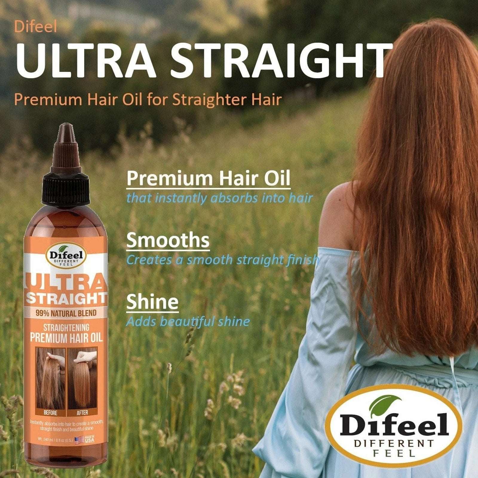 3 Pack Difeel 99% Natural Premium Ultra Straight Hair Oil Shine & Smooths 8 floz