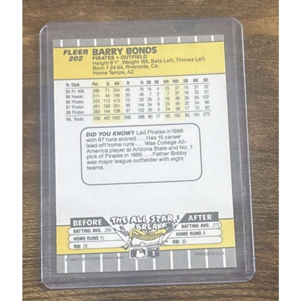 1989 FLEER #202 BARRY BONDS - PIRATES - From Pack to Sleeve - MLB Baseball